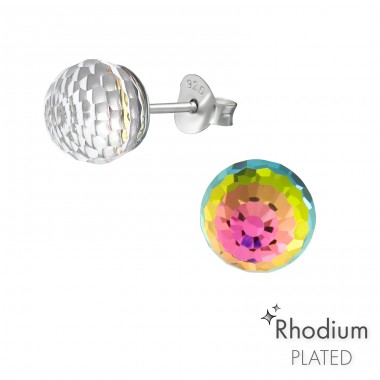 Disco Ball - 925 Sterling Silver Ear Studs with Crystal stones A4S39773