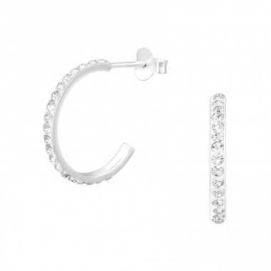 Half Hoop - 925 Sterling Silver Ear Studs with Crystal stones A4S39874