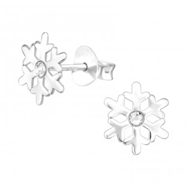 Snowflake - 925 Sterling Silver Ear Studs with Crystal stones A4S40497