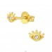 Golden Evil Eye - 925 Sterling Silver Ear Studs With Crystal Stones A4S40720