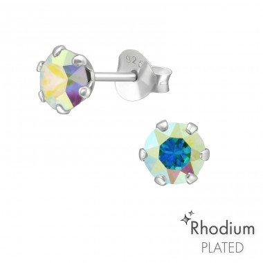 Round  With Genuine European Crystals - 925 Sterling Silver Lacrystale Silver Ear Studs A4S40978