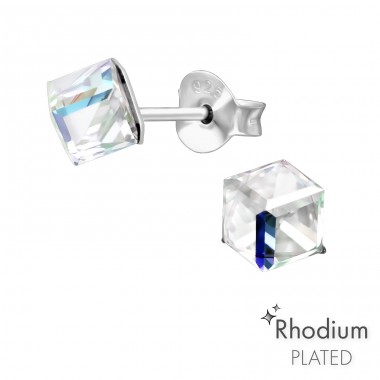 Cube crystal  With Genuine European Crystals - 925 Sterling Silver Lacrystale Silver Ear Studs A4S41057