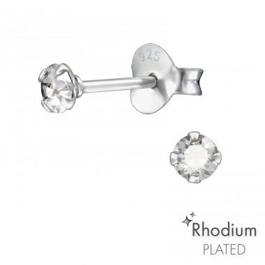 Round  With Genuine European Crystals - 925 Sterling Silver Lacrystale Silver Ear Studs A4S41071