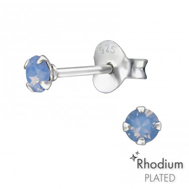 Round  With Genuine European Crystals - 925 Sterling Silver Lacrystale Silver Ear Studs A4S41071