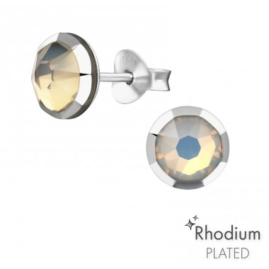 Round  With Genuine European Crystals - 925 Sterling Silver Lacrystale Silver Ear Studs A4S41087