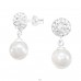 Round crystal with Hanging pearl - 925 Sterling Silver Ear Studs With Crystal Stones A4S41090