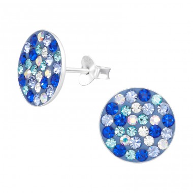 Blue Mix - 925 Sterling Silver Ear Studs With Crystal Stones A4S41134