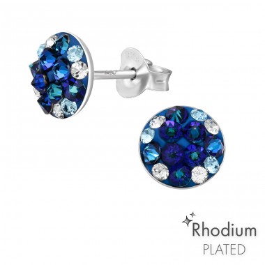 Round  With Genuine European Crystals - 925 Sterling Silver Lacrystale Silver Ear Studs A4S41135