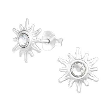 Sun - 925 Sterling Silver Ear Studs with Crystal stones A4S41277