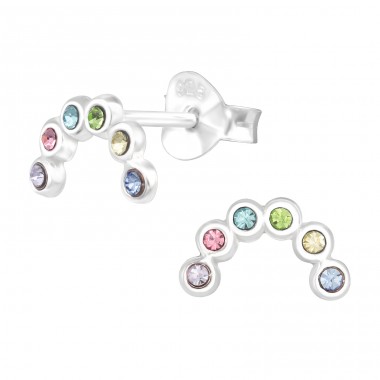 Pastel Multicolor Semi Circle - 925 Sterling Silver Ear Studs With Crystal Stones A4S42034