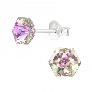 Hexagon 6mm - 925 Sterling Silver Ear Studs with Crystal stones A4S42942