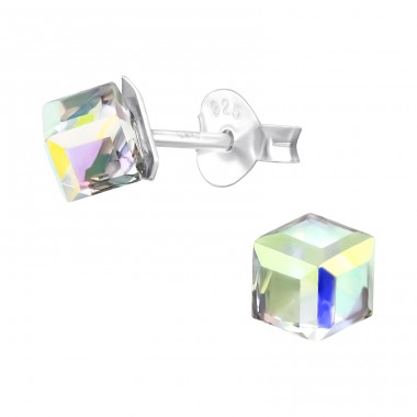 Cube 4mm - 925 Sterling Silver Ear Studs with Crystal stones A4S42943