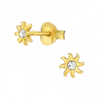 Soare auriu cu cristal - Argint 925 Cercei Cu Cristale Și Șurub A4S43260