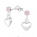 Hanging Heart - 925 Sterling Silver Ear Studs with Crystal stones A4S43781