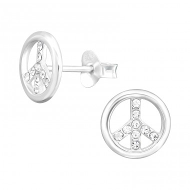 Peace Symbol - 925 Sterling Silver Ear Studs with Crystal stones A4S43961