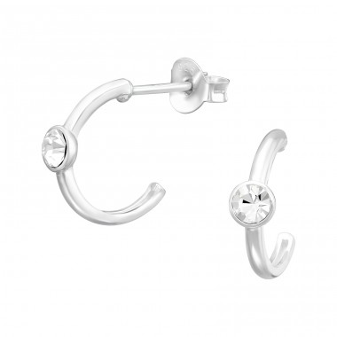 Half Hoop - 925 Sterling Silver Ear Studs with Crystal stones A4S43969