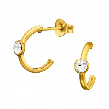 Golden Half Hoop with crystal - 925 Sterling Silver Ear Studs With Crystal Stones A4S43970