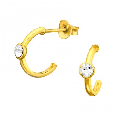 Golden Half Hoop with crystal - 925 Sterling Silver Ear Studs With Crystal Stones A4S43970