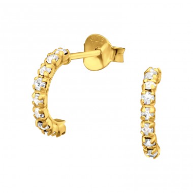 Half Hoop gold plated with zirconia - 925 Sterling Silver Ear Studs With Crystal Stones A4S44002