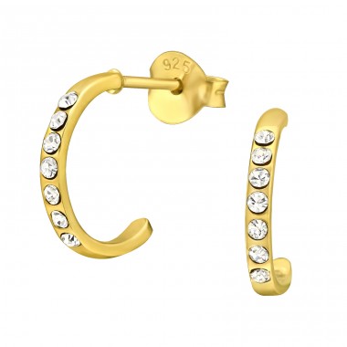 Gold Half Hoop with crystals - 925 Sterling Silver Ear Studs With Crystal Stones A4S44247