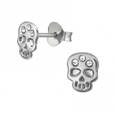 Skull - 925 Sterling Silver Ear Studs with Crystal stones A4S44373
