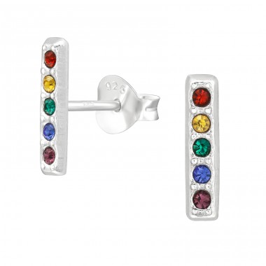 Bar - 925 Sterling Silver Ear Studs with Crystal stones A4S44605