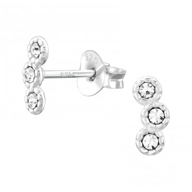 Geometric 3 crystals - 925 Sterling Silver Ear Studs With Crystal Stones A4S44723