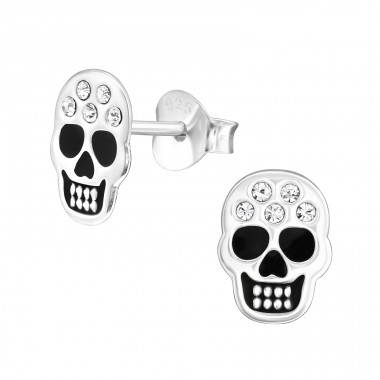 Mexican Skull with crystals - 925 Sterling Silver Ear Studs With Crystal Stones A4S44880