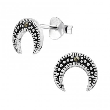 Crescent Moon - 925 Sterling Silver Ear Studs with Crystal stones A4S44912
