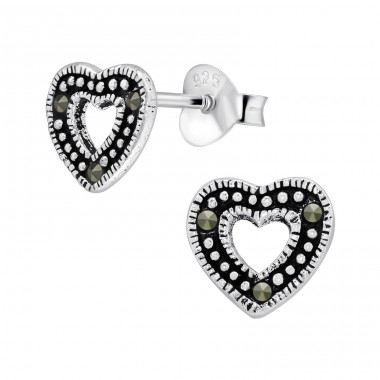 Hearts with crystals - 925 Sterling Silver Ear Studs With Crystal Stones A4S44913