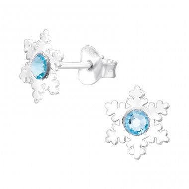 Laser Cut Snowflake - 925 Sterling Silver Ear Studs with Crystal stones A4S44971