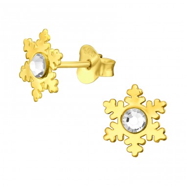 Gold plated Snowflake - 925 Sterling Silver Ear Studs With Crystal Stones A4S44972