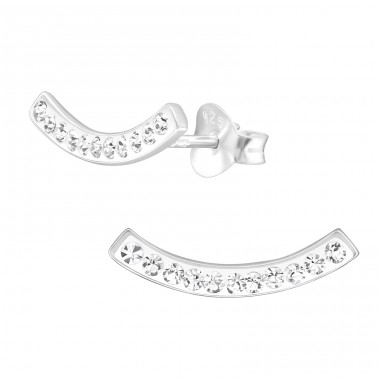 Semi Circle - 925 Sterling Silver Ear Studs with Crystal stones A4S44994