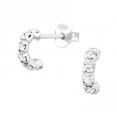 Half Hoop crystal - 925 Sterling Silver Ear Studs With Crystal Stones A4S45013