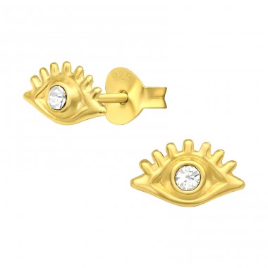 Golden Evil Eye crystal - 925 Sterling Silver Ear Studs With Crystal Stones A4S45033