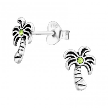 Coconut Tree - 925 Sterling Silver Ear Studs With Crystal Stones A4S45393