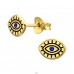 Golden Evil Eye - 925 Sterling Silver Ear Studs With Crystal Stones A4S45839