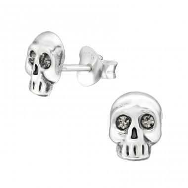 Skull with crystal eyes - 925 Sterling Silver Ear Studs With Crystal Stones A4S45840