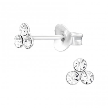 Three Stones Round Cluster  - 925 Sterling Silver Ear Studs With Crystal Stones A4S46248