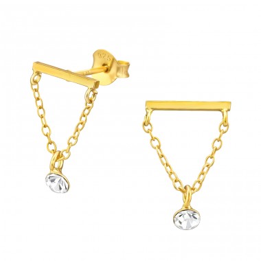 Bar And Hanging Chain with Crystal - 925 Sterling Silver Ear Studs With Crystal Stones A4S46654