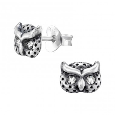 Owl with crystal stones - 925 Sterling Silver Ear Studs With Crystal Stones A4S46838