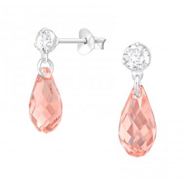 Pink Briollete with crystal - 925 Sterling Silver Ear Studs With Crystal Stones A4S46849