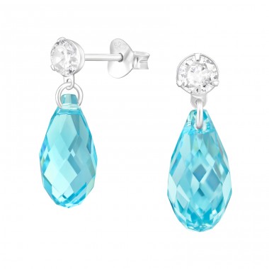 Turquoise Briollete with crystal - 925 Sterling Silver Ear Studs With Crystal Stones A4S46850