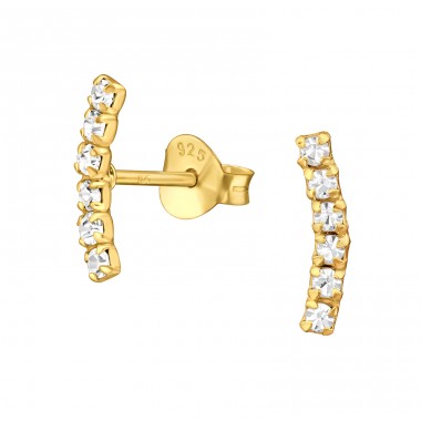 Golden plated Curved Bar Ear Studs - 925 Sterling Silver Ear Studs With Crystal Stones A4S46857