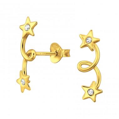 Golden Star with Crystal - 925 Sterling Silver Ear Studs With Crystal Stones A4S46914