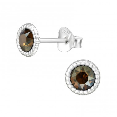 Round with Crystal - 925 Sterling Silver Ear Studs With Crystal Stones A4S47605