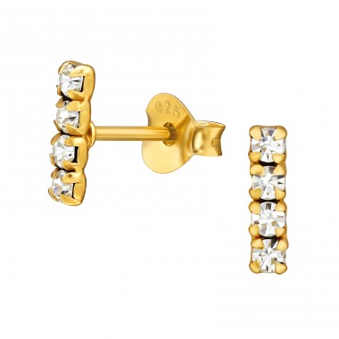 Golden Bar  with Zirconia - 925 Sterling Silver Ear Studs With Crystal Stones A4S49053