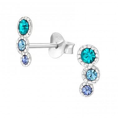 Round with Crystal - 925 Sterling Silver Ear Studs With Crystal Stones A4S49244