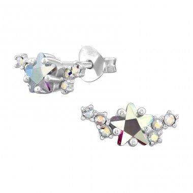 Star  with Crystal - 925 Sterling Silver Ear Studs With Crystal Stones A4S49589
