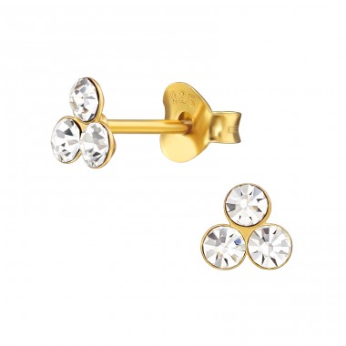 Golden Triangle with Crystals - 925 Sterling Silver Ear Studs With Crystal Stones A4S49731